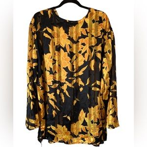 Vintage Truffles Plus Size Sheer Floral Button Down Blouse Black Yellow Size 24